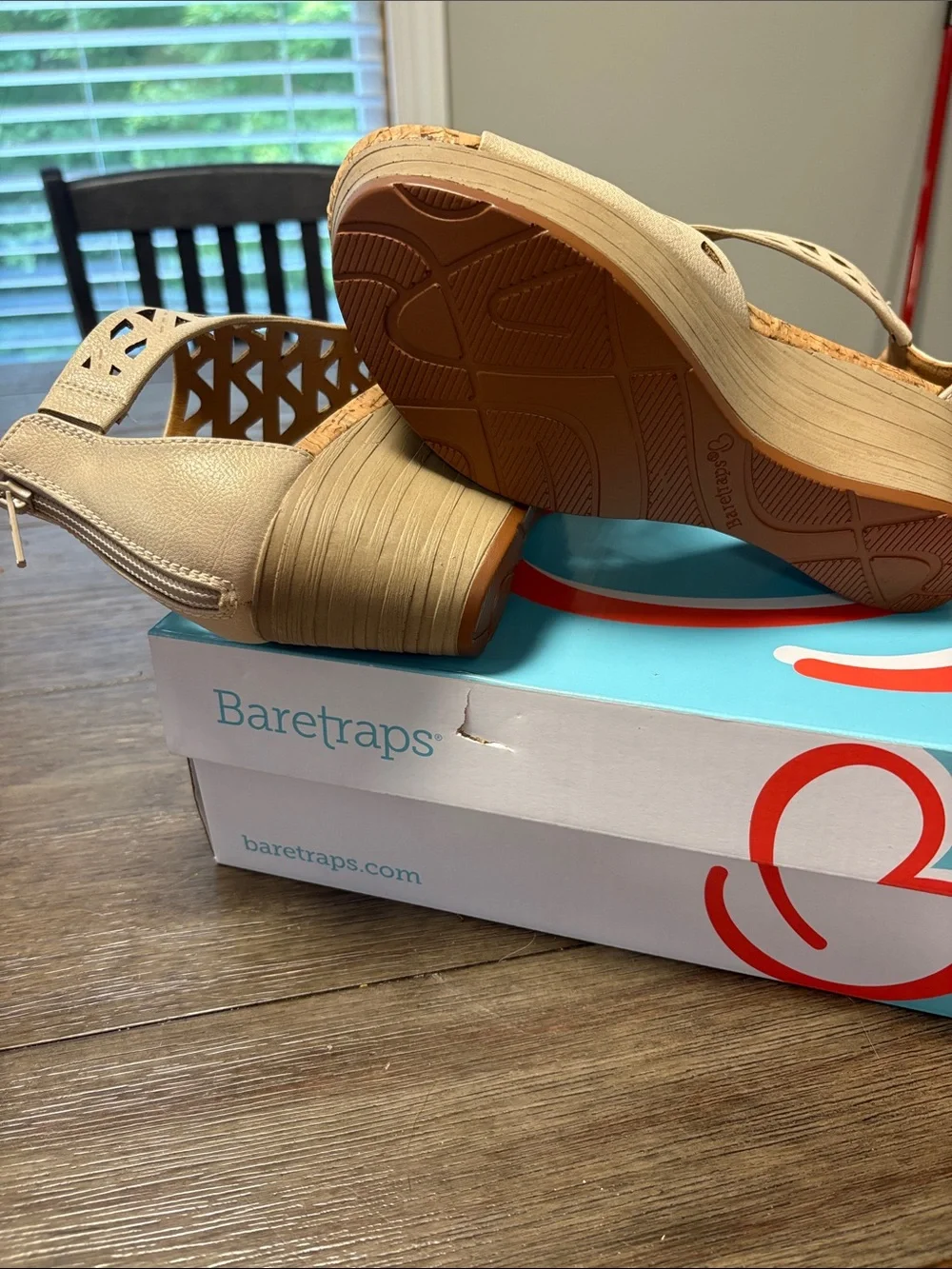 BareTraps Soft Gold Laser-Cut Wedge Sandals
